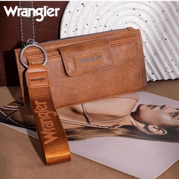 Wrangler Handbags - Brown Wristlet Wallet Minimalist Clutch Womens Wallet Rfid Card Cases